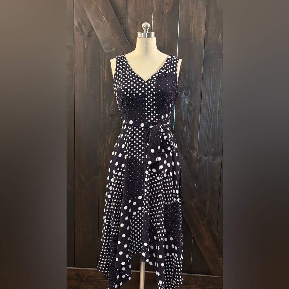 Jessica Howard Polka Dot Sleeveless Dress - Navy and White